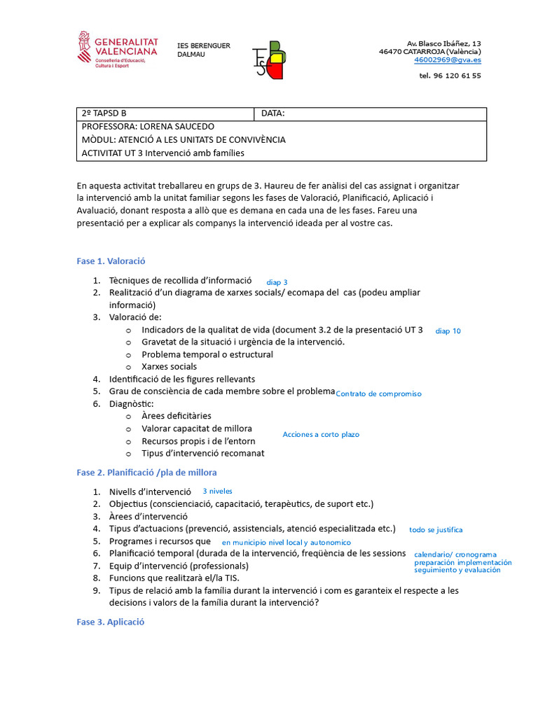 ACTIVITAT UT 3 (Intervenció Amb Famílies) | PDF