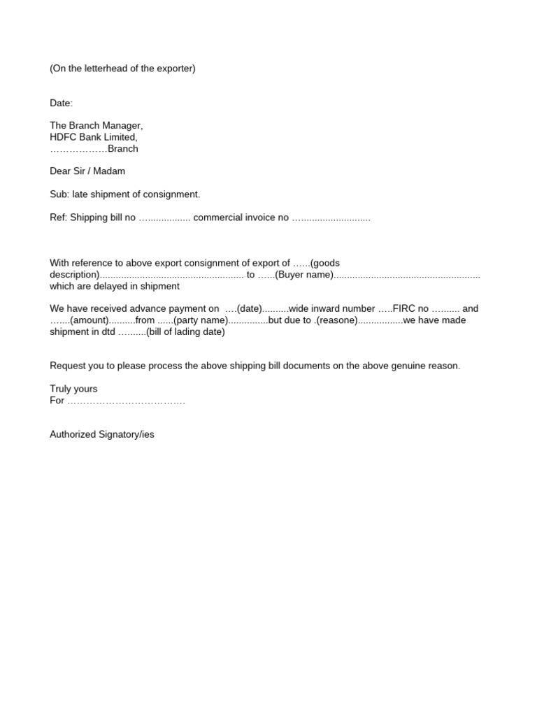 Late Shipment Declaration | PDF