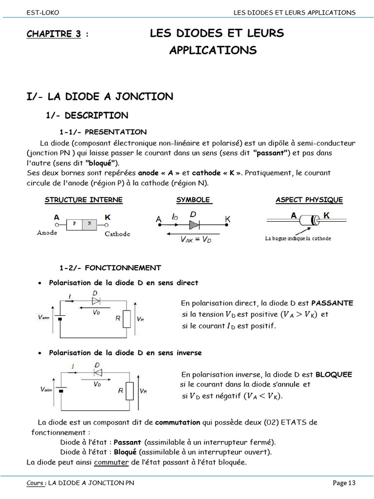 Diode à Jonction PN : Fonctionnement et Caractéristiques | PDF | Diode ...