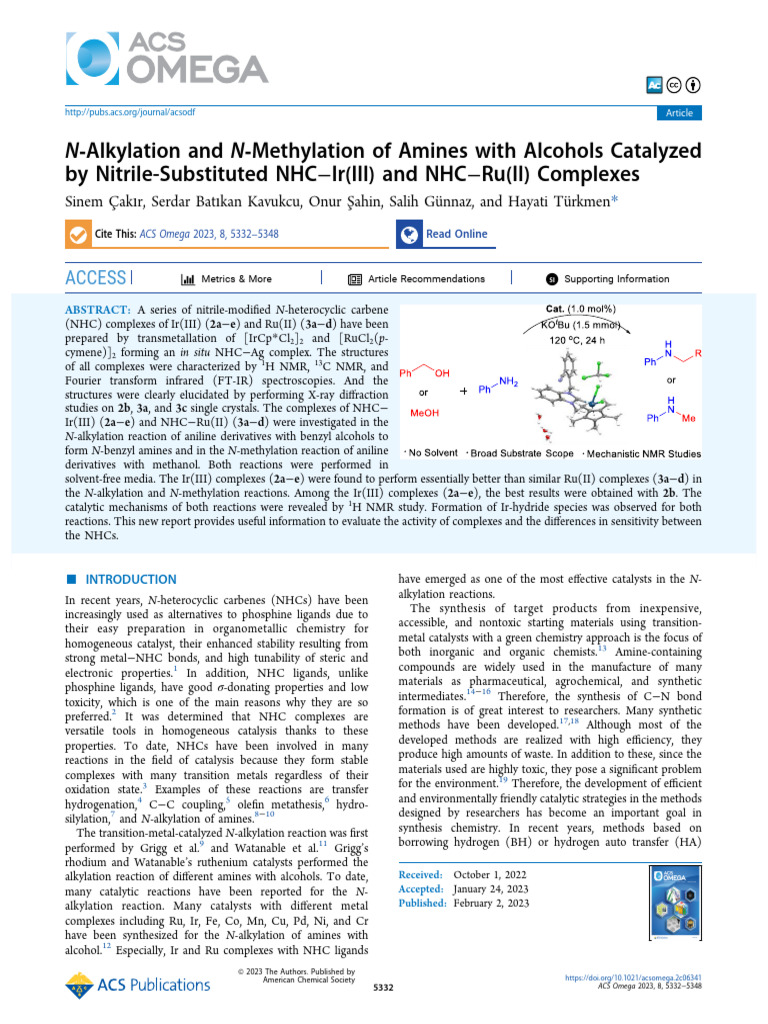n Alkylation and n Methylation of Amines With Alcohols Catalyzed by ...
