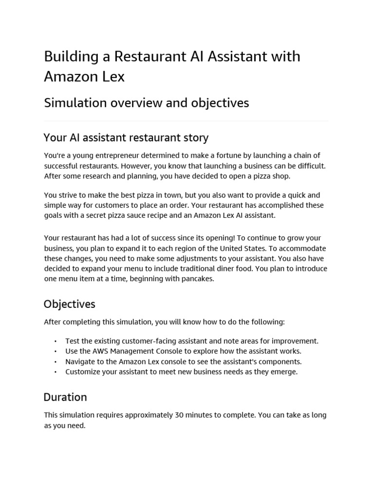 Building A Chatbot With Amazon Lex | PDF | Menu | Amazon Web Services