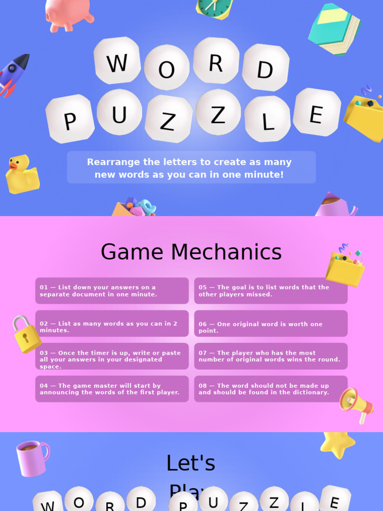 Blue Colourful 3D Illustration Word Puzzle Game Fun Presentation ...