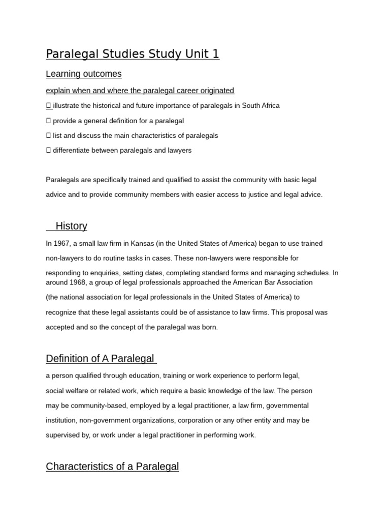 Overview of Paralegal Studies Unit 1 | PDF