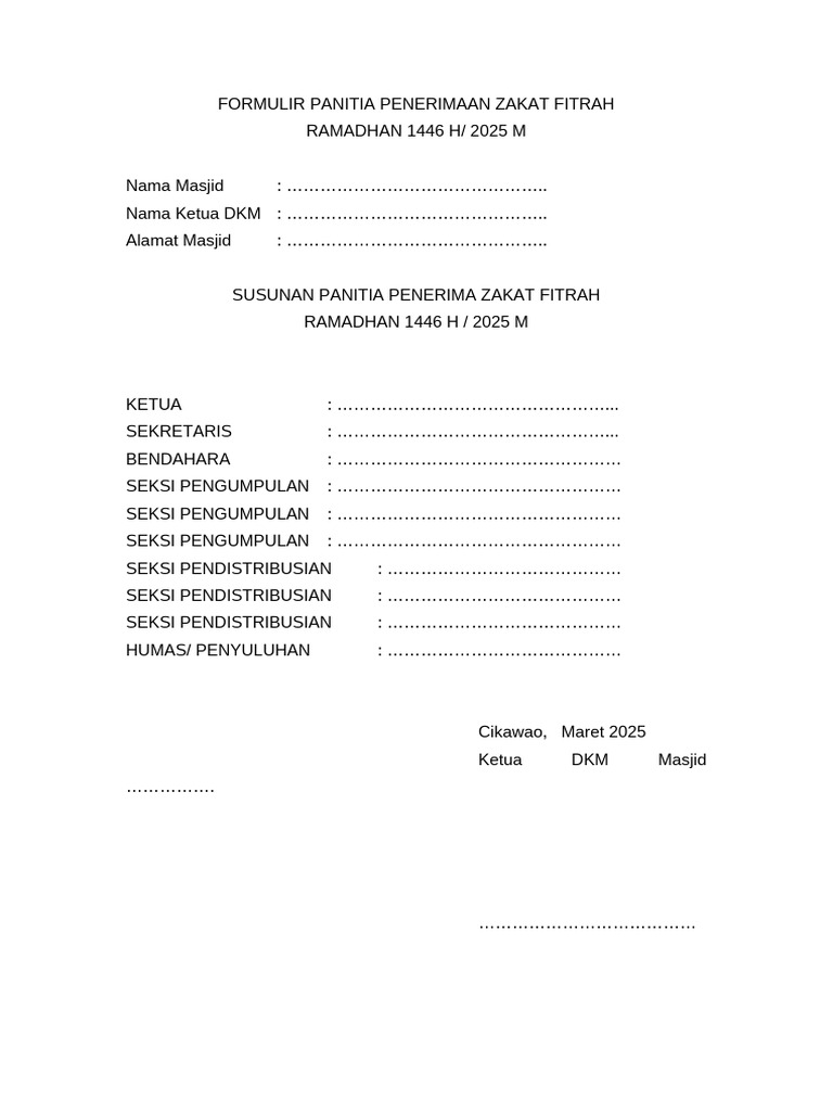 Formulir Panitia Zakat Fitrah 2025 | PDF