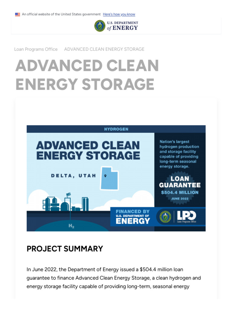 Advanced Clean Energy Storage - Department of Energy | PDF ...