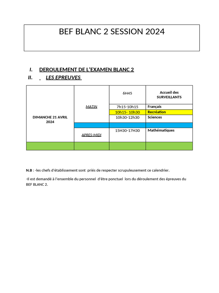 Calendrier BEF Blanc 2 - Avril 2024 | PDF