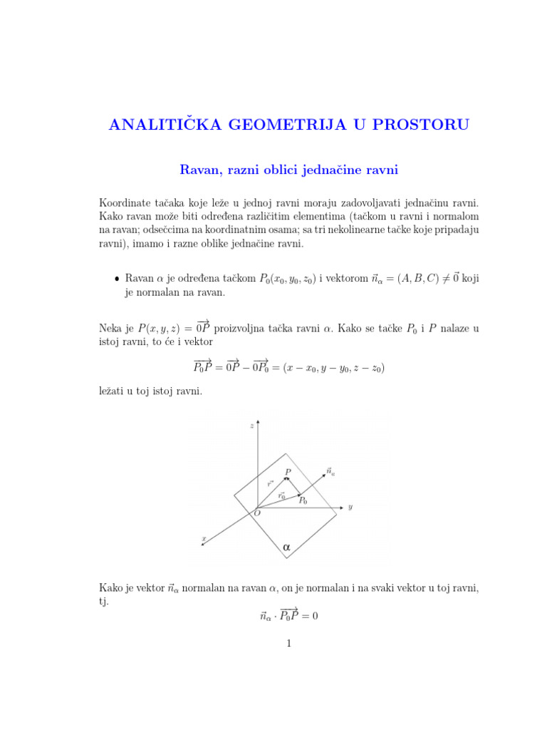 Analiti Cka Geometrija U Prostoru: Ravan, Razni Oblici Jedna Cine Ravni ...