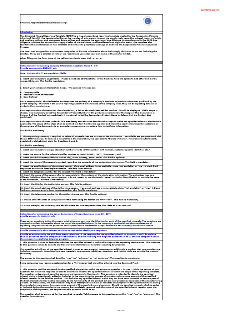 Extended Mineral Reporting Template Guide | PDF | Lithium | Graphite