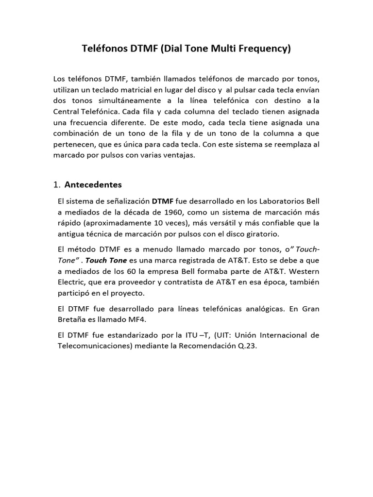 Funcionamiento de Teléfonos DTMF | PDF | Teléfono | Micrófono