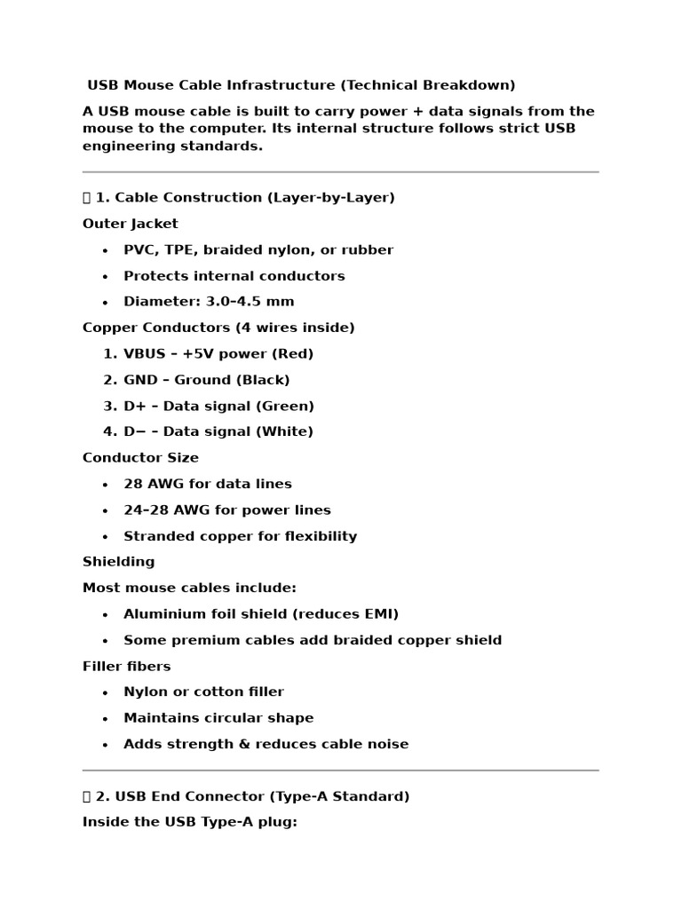 USB Mouse Cable Technical Overview | PDF | Electrical Connector | Usb