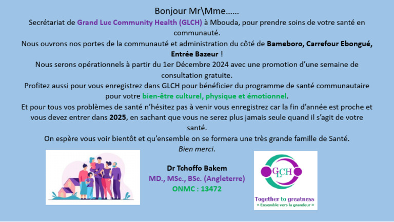 Ouverture du GLCH à Mbouda : Santé gratuite | PDF