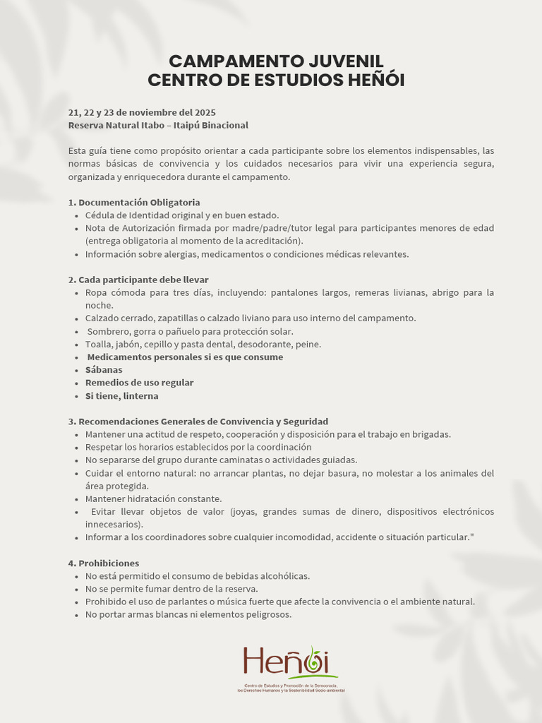 Guía para Campamento Juvenil en Itabo | PDF