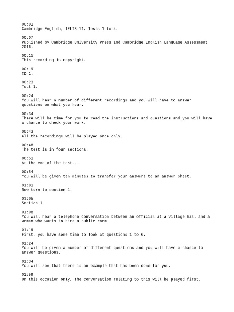 IELTS 11 Listening Test 1 Transcript | PDF | International English ...