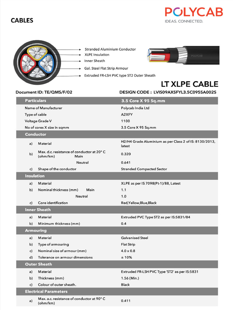 Power-Cables-Lv 95sqmm 3.5 1100v Al STR Xlpe Na Pvc-st2 Strip FRLSH | PDF