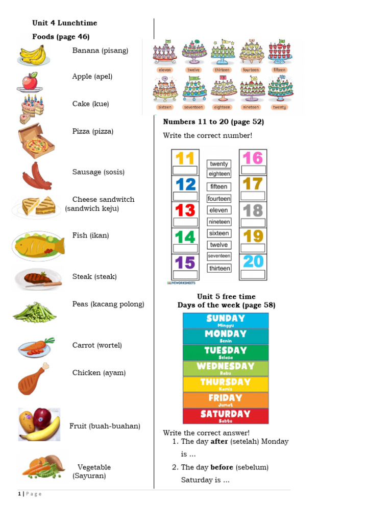 Lunchtime Foods and Free Time Activities | PDF