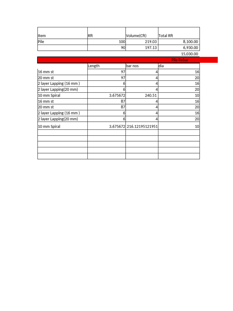 Pile Rebar and Volume Calculation Report | PDF | Materials | Building ...