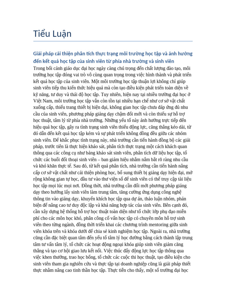Tieu Luan Moi Truong Hoc Tap | PDF
