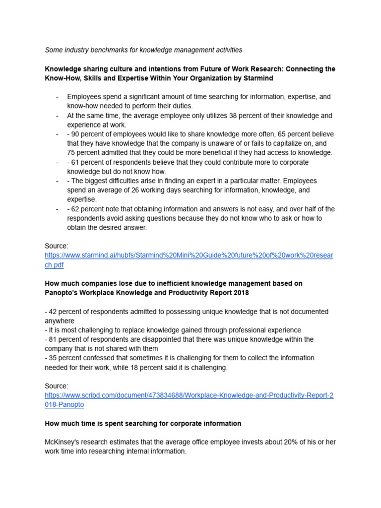 Benchmarks for knowledge management | PDF | Knowledge | Procedural ...