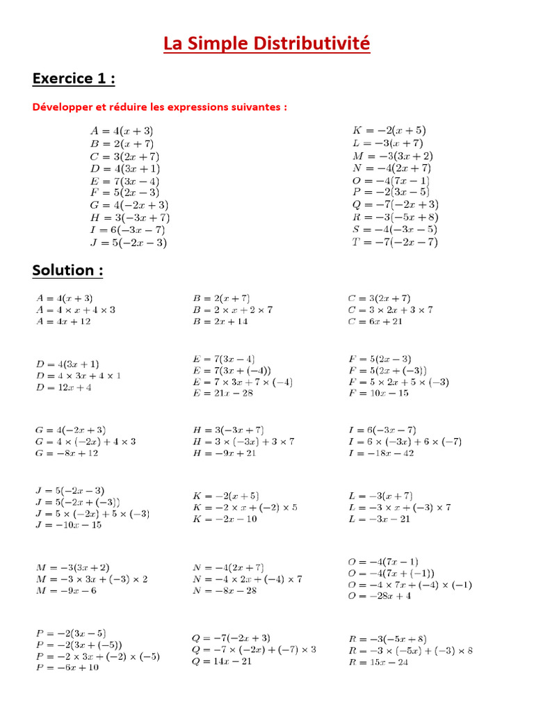 Distributivité : Exercices et Solutions | PDF