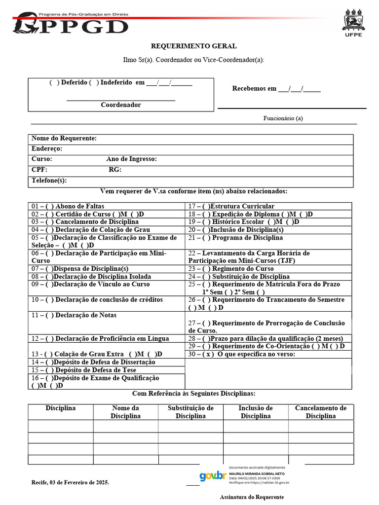 Requerimento Geral de Documentos Acadêmicos | PDF