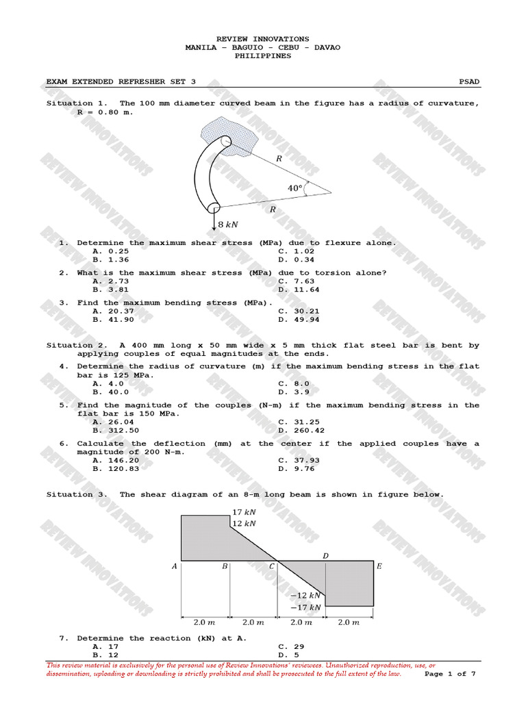 Extended Refresher Exam PSAD 3 | PDF | Bending | Stress (Mechanics)