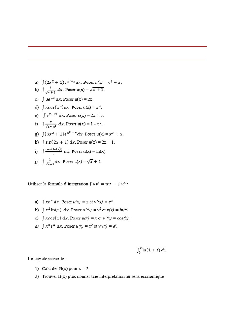 Exercices de Calcul Intégral L1 ADA | PDF