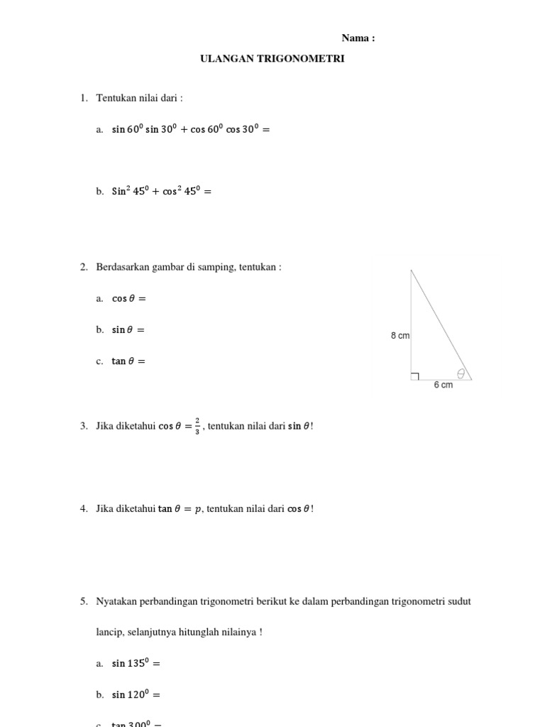 Uh Trigonometri Kelas X