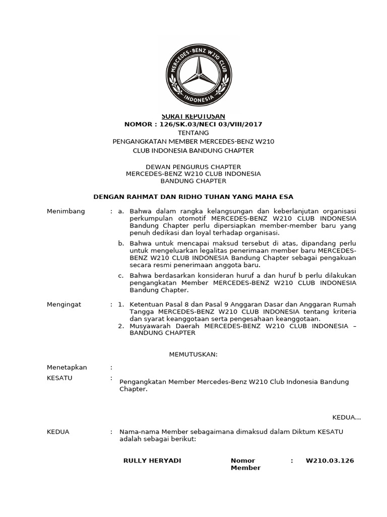 SK Pengangkatan Member w210 | PDF