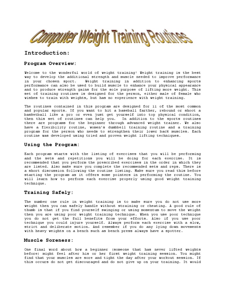 Computer Weight Training Routines | PDF | Weight Training | Flexibility ...