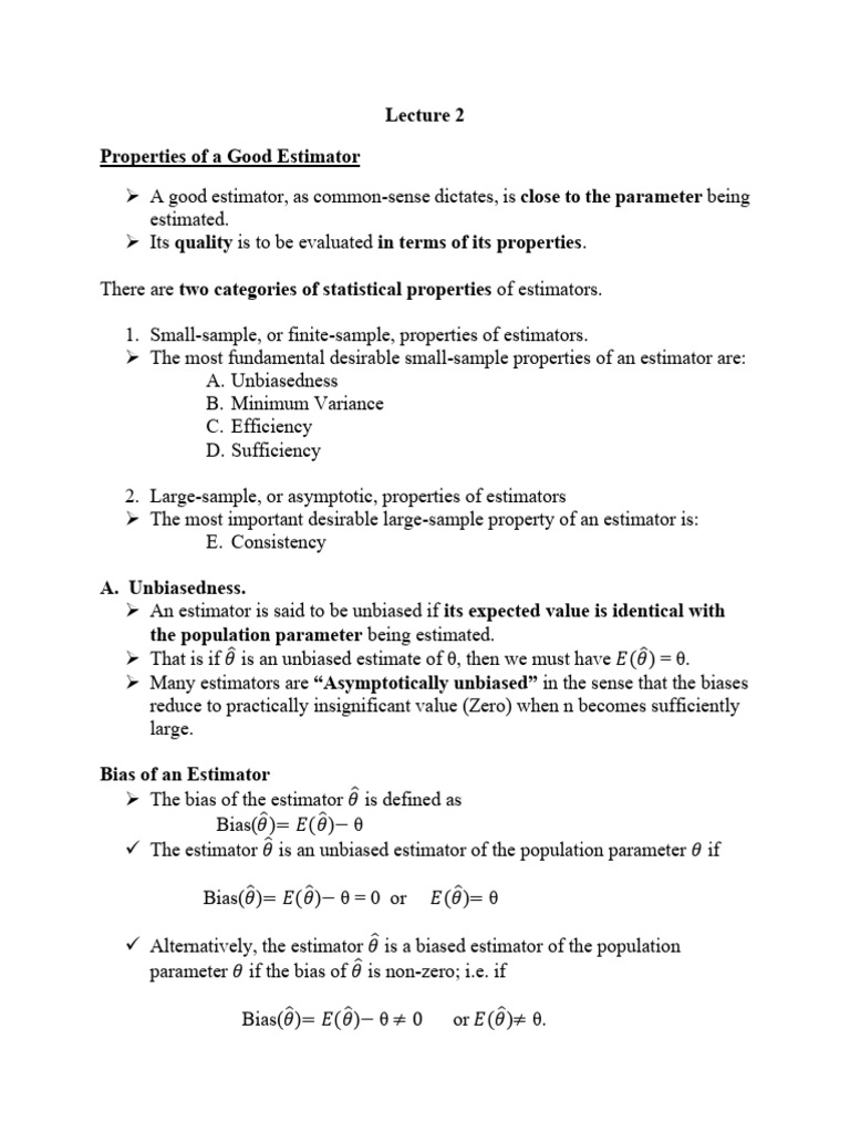 Properties of Good Estimators Explained | PDF | Estimator | Bias Of An ...