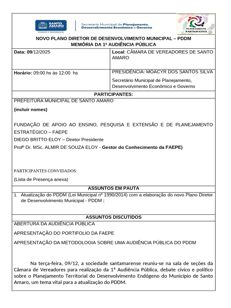 1ª Audiência Pública do PDDM Santo Amaro | PDF | Gestão do conhecimento ...