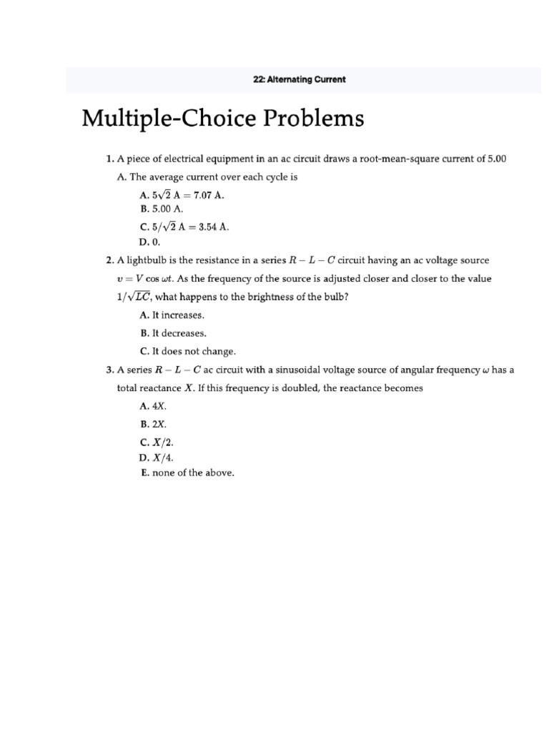 Exam III AC Current Problems | PDF