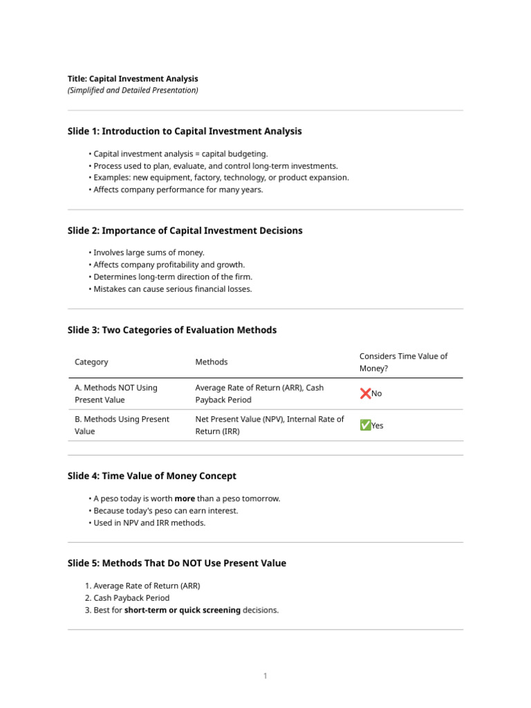 Capital Investment Analysis Methods | PDF | Net Present Value ...