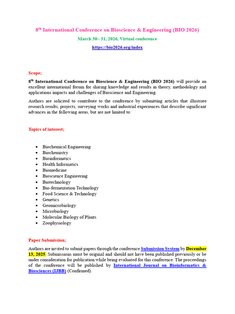 BIO 2026: International Bioscience Conference | PDF