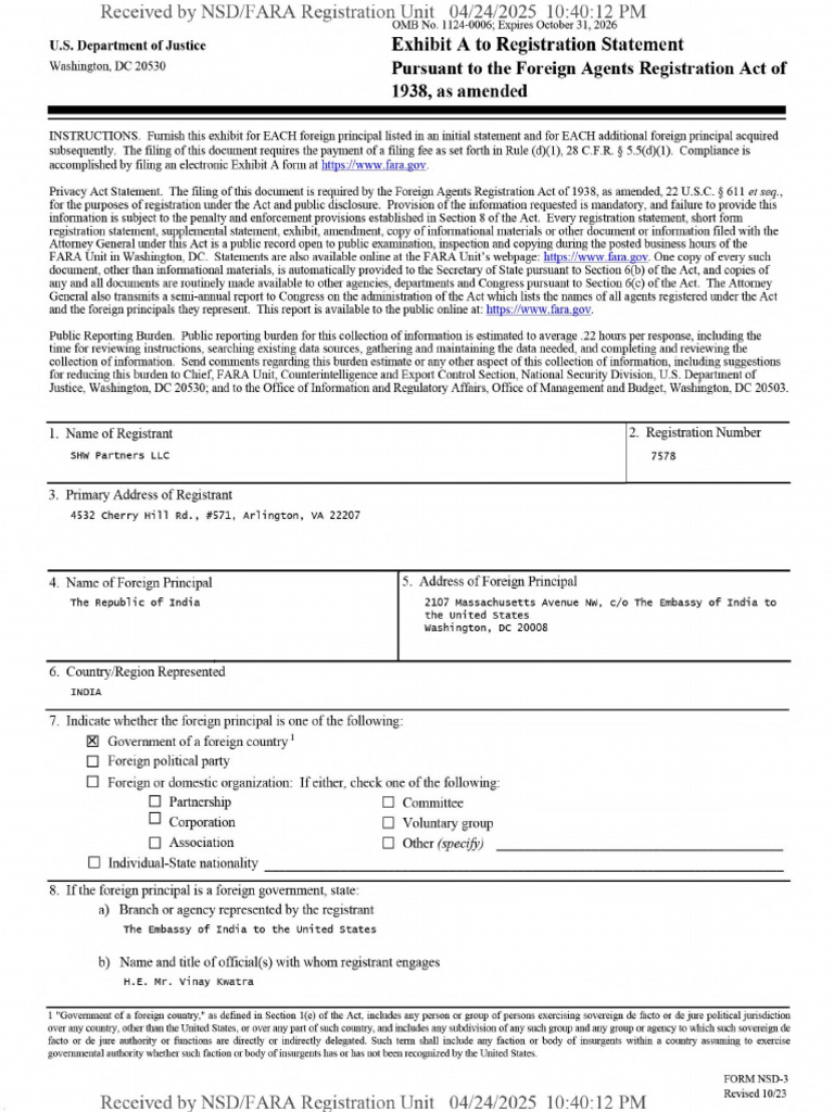 FARA Registration for India Representation | PDF | Justice | Crime ...