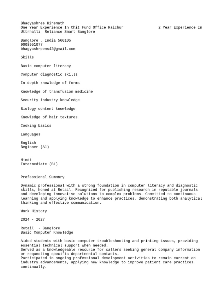 Bhagyashree Hiremath Resume | PDF