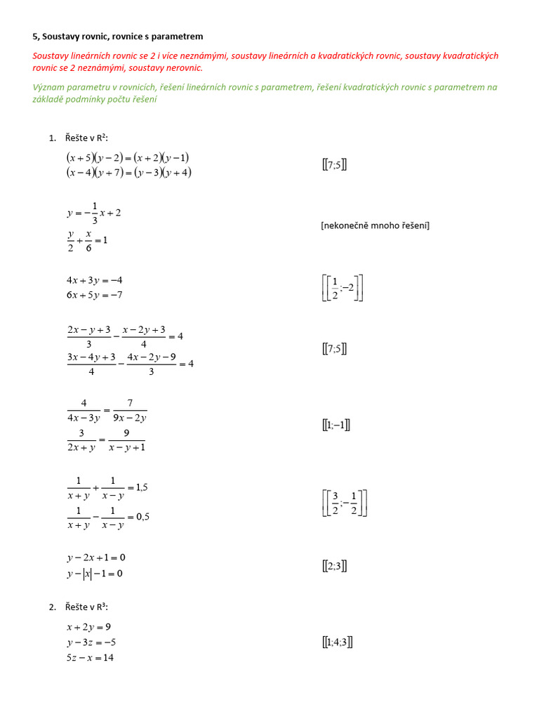 Okruh 5 - Soustavy Rovnic, Rovnice S Parametrem | PDF