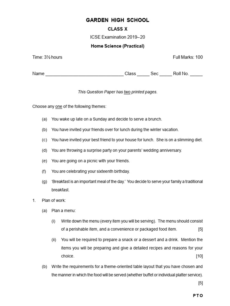 ICSE Home Science Practical Exam Guide | PDF | Menu | Lunch