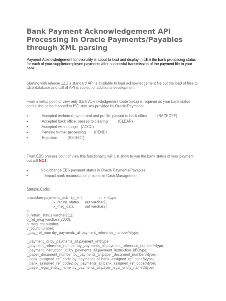 Bank Payment Acknowledgement API Guide | PDF | Computer Programming ...