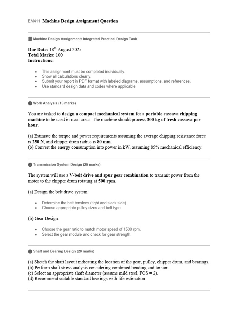 EM411 Machine Design Assignment | PDF | Belt (Mechanical) | Gear