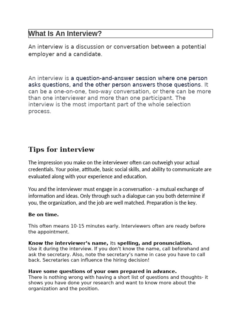 Essential Interview Tips and Mock Practices | PDF | Job Interview ...