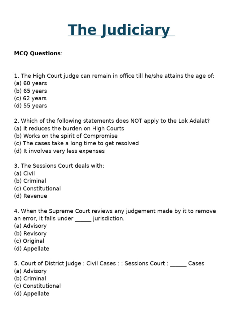 Judiciary MCQ and Descriptive Questions | PDF | Judiciaries | Supreme ...