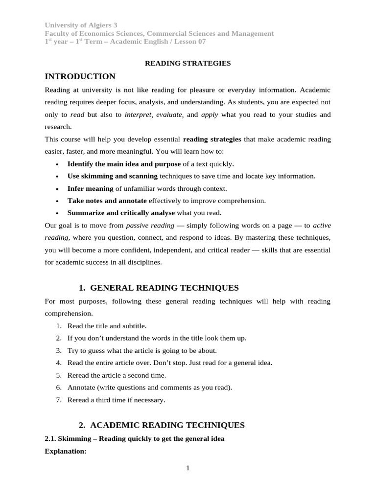 Essential Academic Reading Strategies | PDF | Reading Comprehension ...