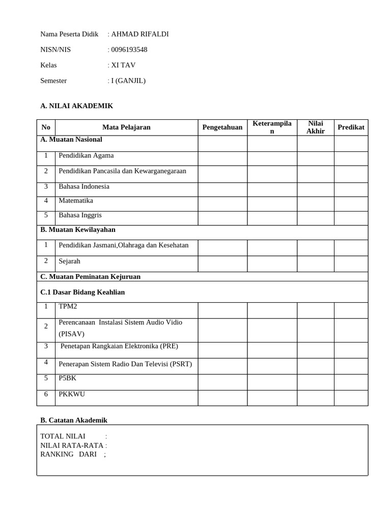 Laporan Akademik Ahmad Rifaldi XI TAV | PDF