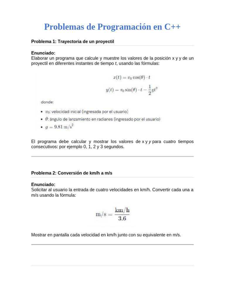 Problemas de Programación en C++ | PDF