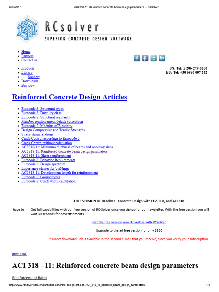 ACI 318-11 Beam Design Parameters | PDF | Reinforced Concrete | Beam ...