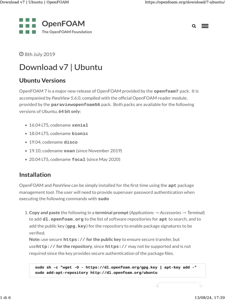 Install OpenFOAM 7 on Ubuntu Guide | PDF | Operating System Families ...