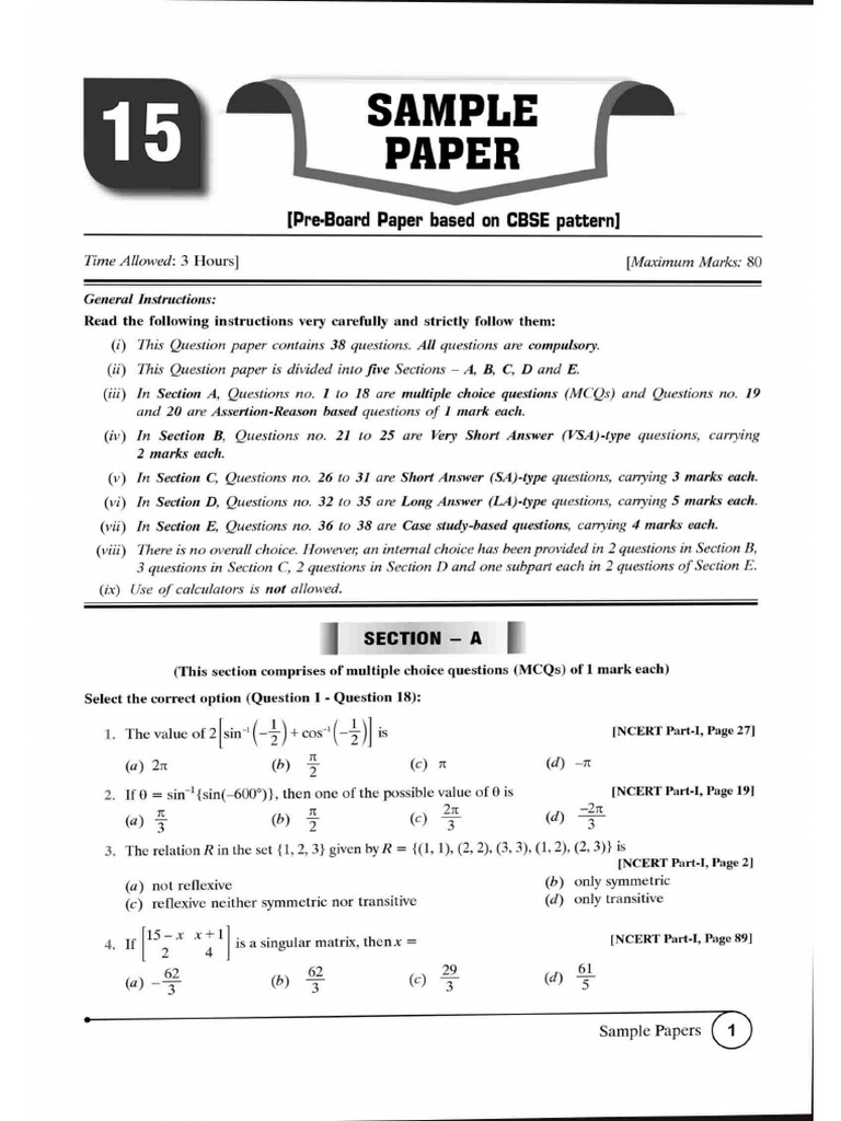 Sample Paper 15 | PDF