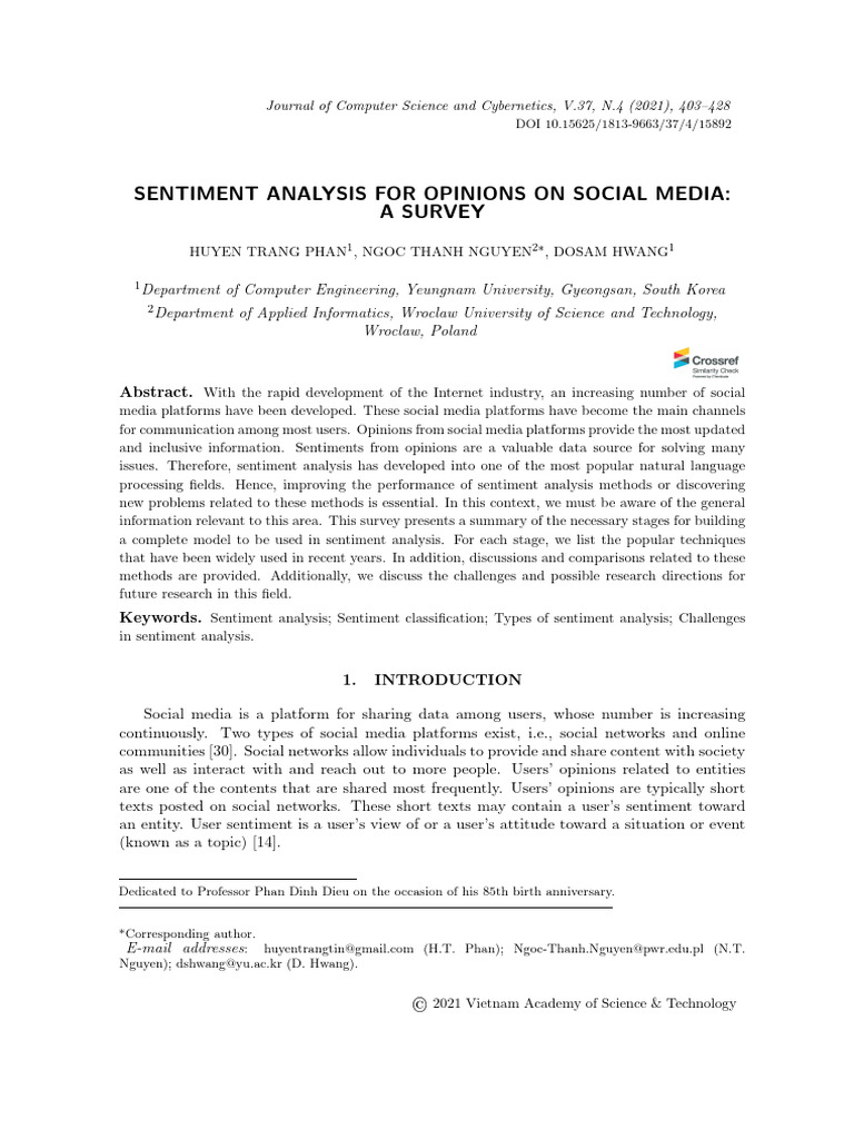 Sentiment Analysis in Social Media Survey | PDF | Information | Linguistics