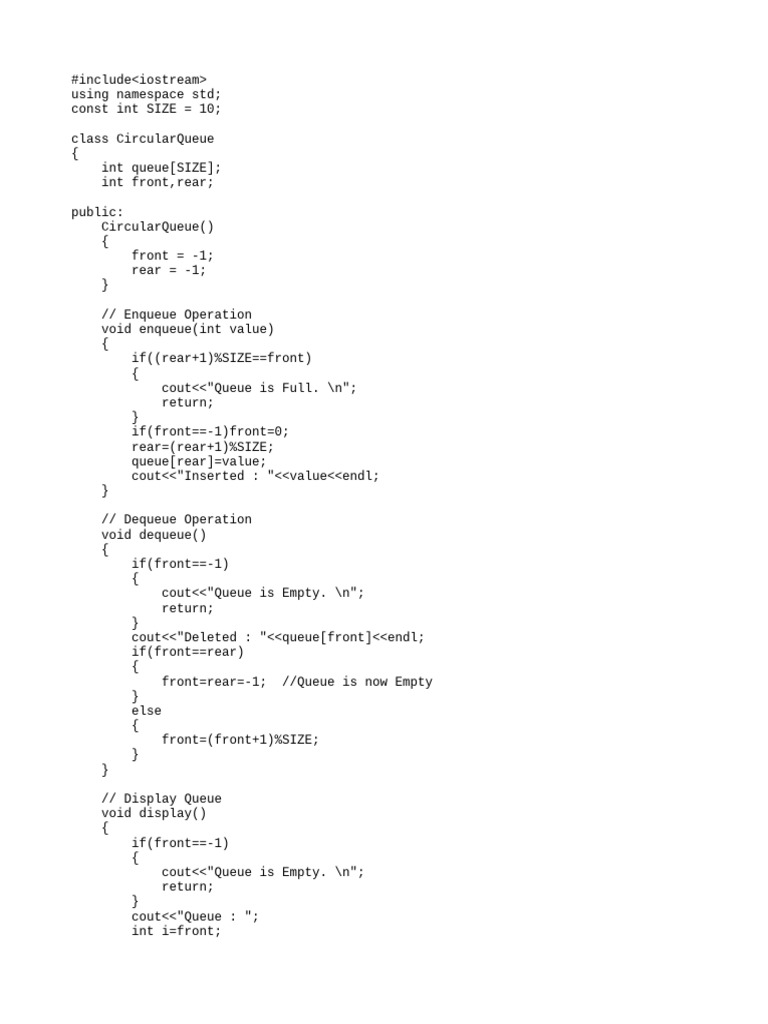 Circular Queue Implementation in C++ | PDF